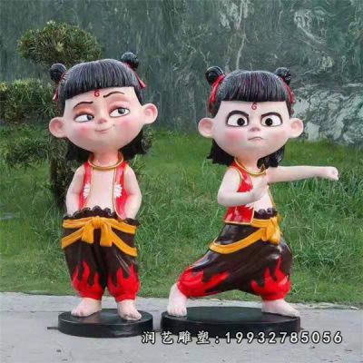 草坪玻璃钢哪吒雕塑