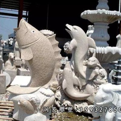大理石动物鱼雕塑