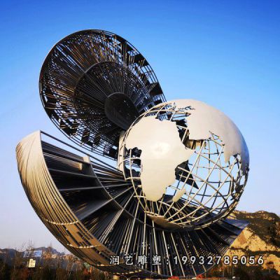 小区不锈钢地球仪雕塑