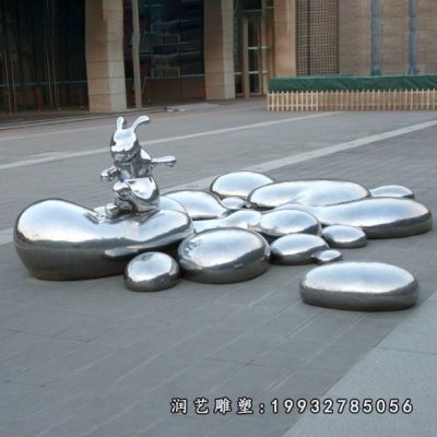 不锈钢街道兔子雕塑