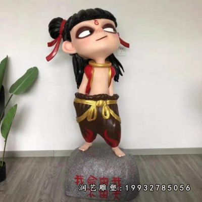 酒店玻璃钢哪吒卡通雕塑