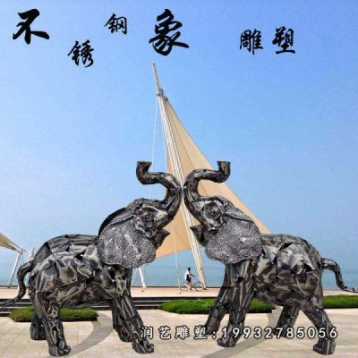 企业不锈钢大象动物雕塑