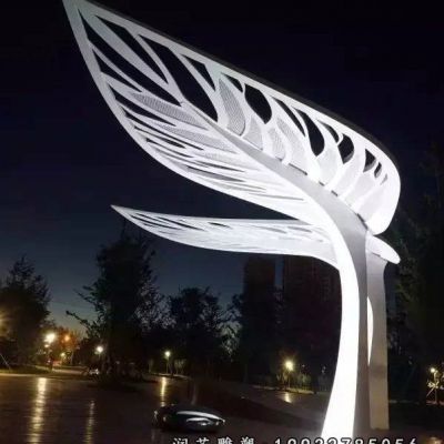景区不锈钢树叶雕塑