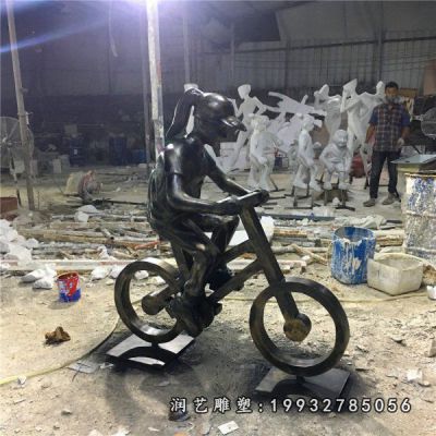 企业玻璃钢骑车人物雕塑