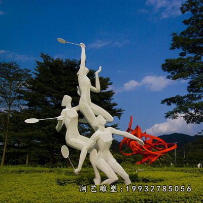 广场不锈钢打羽毛球雕塑