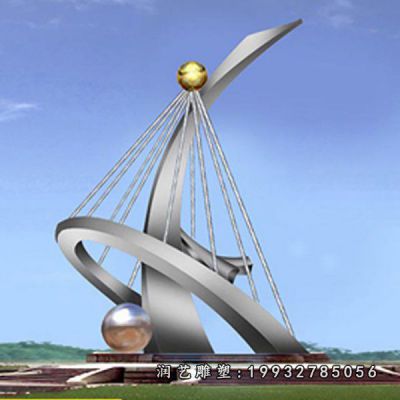 酒店不锈钢船景观雕塑