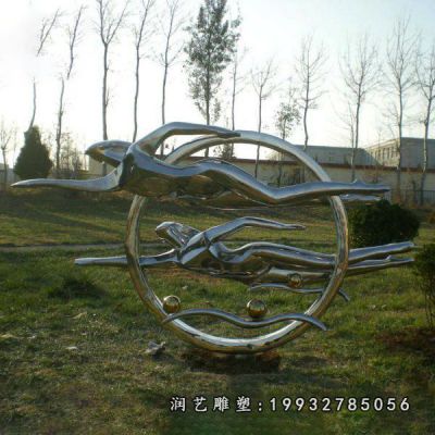 小区不锈钢游泳雕塑