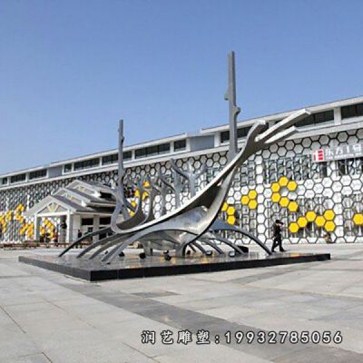 小区不锈钢划船雕塑