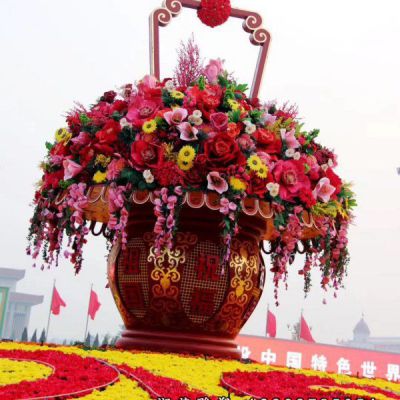 广场不锈钢景观花篮雕塑