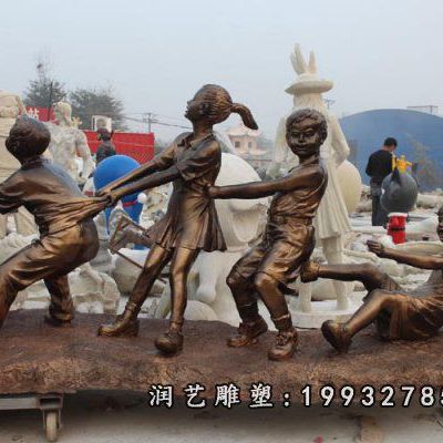 校园人物拔萝卜铜雕