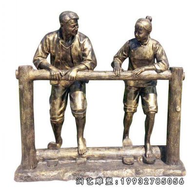 酒店人物农耕铜雕