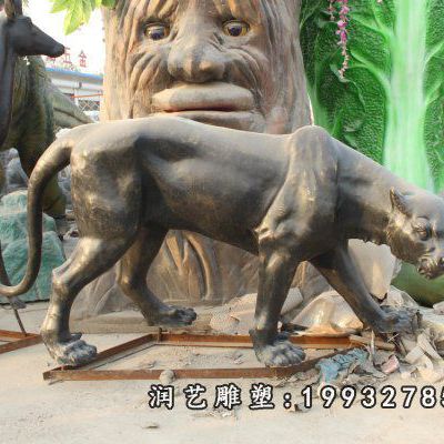校园动物豹铜雕