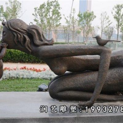 街道人物母子铜雕