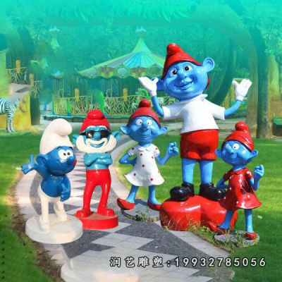 街道玻璃钢蓝精灵雕塑