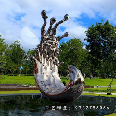 草坪不锈钢海浪雕塑